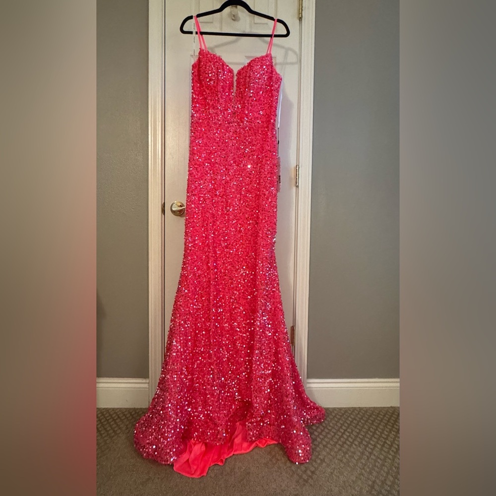 Jovani Vibrant Pink Sequin Dress
